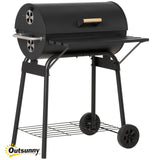Outsunny All-in-One Charcoal BBQ Grill & Offset Smoker, Portable with Wheels, Side Vent, Two Shelves & Metal Grating, Thermometer, Black