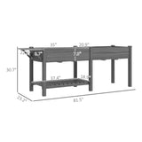 Outsunny 7.8' x 2' x 2.6' Elevated Wooden Planter Bed with Side Table, Shelf, Bed Liner & Drain Holes, Gray