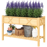 Outsunny 47" x 22" x 31.5" Elevated Planter Bed with Storage Shelf, Drainage Holes and Liner, Natural