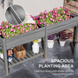 Outsunny 7.8' x 2' x 2.6' Elevated Wooden Planter Bed with Side Table, Shelf, Bed Liner & Drain Holes, Gray