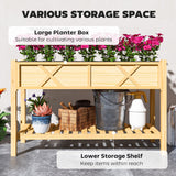 Outsunny 47" x 22" x 31.5" Elevated Planter Bed with Storage Shelf, Drainage Holes and Liner, Natural