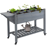 Outsunny 48" x 21" x 34" Wooden Elevated Planter Bed with 8 Pocket Grow Grid, Lockable Wheels, Foldable Side Clapboard, Filter Fabric, and Drainage Holes, Gray
