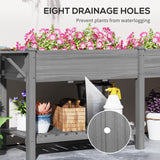 Outsunny 7.8' x 2' x 2.6' Elevated Wooden Planter Bed with Side Table, Shelf, Bed Liner & Drain Holes, Gray