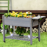Outsunny 48" x 21" x 34" Wooden Elevated Planter Bed with 8 Pocket Grow Grid, Lockable Wheels, Foldable Side Clapboard, Filter Fabric, and Drainage Holes, Gray