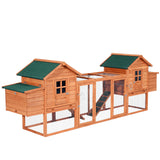 PawHut 124" Wooden Chicken Coop With Dual Henhouses, Run, Ramps, Nesting Boxes, Natural