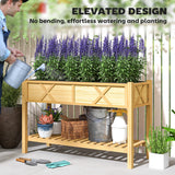 Outsunny 47" x 22" x 31.5" Elevated Planter Bed with Storage Shelf, Drainage Holes and Liner, Natural