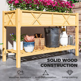 Outsunny 47" x 22" x 31.5" Elevated Planter Bed with Storage Shelf, Drainage Holes and Liner, Natural