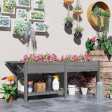 Outsunny 7.8' x 2' x 2.6' Elevated Wooden Planter Bed with Side Table, Shelf, Bed Liner & Drain Holes, Gray