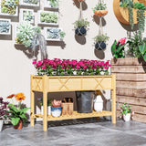 Outsunny 47" x 22" x 31.5" Elevated Planter Bed with Storage Shelf, Drainage Holes and Liner, Natural