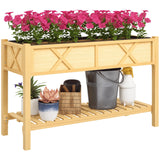 Outsunny 47" x 22" x 31.5" Elevated Planter Bed with Storage Shelf, Drainage Holes and Liner, Natural