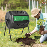Outsunny Tumbling Compost Bin, Dual Chamber Rotating Composter, 43 Gallon, Green