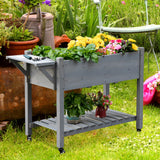 Outsunny 48" x 21" x 34" Wooden Elevated Planter Bed with 8 Pocket Grow Grid, Lockable Wheels, Foldable Side Clapboard, Filter Fabric, and Drainage Holes, Gray