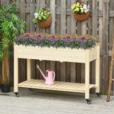 Outsunny 47" x 21" Elevated Wooden Planter Bed with Lockable Wheels, Storage Shelf, Filter Fabric & Drainage Holes, Natural