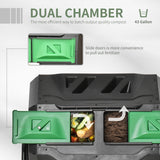 Outsunny Tumbling Compost Bin, Dual Chamber Rotating Composter, 43 Gallon, Green