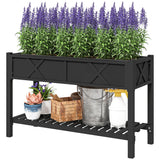Outsunny 47" x 22" x 31.5" Elevated Planter Bed with Storage Shelf, Drainage Holes and Liner, Black