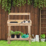 Outsunny 36" Wooden Potting Table with 2 Wheels, Removable Sink, Drawer & Storage Shelf, Natural