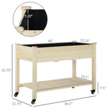 Outsunny 47" x 21" Elevated Wooden Planter Bed with Lockable Wheels, Storage Shelf, Filter Fabric & Drainage Holes, Natural