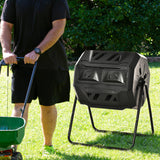 Outsunny Tumbling Compost Bin, Dual Chamber Rotating Composter, 43 Gallon, Black