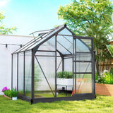 Outsunny 6' x 6' Polycarbonate Greenhouse with Aluminum Frame, Adjustable Roof Vent, Rain Gutters, and Sliding Door, Dark Gray