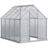 Outsunny 8' x 6' Polycarbonate Greenhouse with Aluminum Frame, Adjustable Roof Vent, Rain Gutters, and Sliding Door, Silver