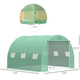 Outsunny 10' L x 10' W x 6.5' H Walk-in Hoop Greenhouse with PE Cover, Zippered Door, 6 Mesh Windows, Green