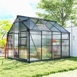 Outsunny 8' x 6' Polycarbonate Greenhouse with Aluminum Frame, Adjustable Roof Vent, Rain Gutters, and Sliding Door, Dark Gray