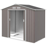 Outsunny 7' x 4' Metal Storage Shed with 2 Sliding Doors, 4 Air Vents, Gray