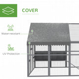 PawHut 9' x 6' x 6' Large Chicken Coop with Nesting Box, Water-Resistant and Anti-UV Cover for 8-12 Chickens, Gray