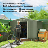 Outsunny 9' x 6' Metal Storage Shed with 2 Sliding Doors, 4 Air Vents, Green