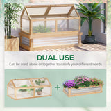 Outsunny 48" x 24" x 32.25" Raised Garden Bed, Wooden Cold Frame Greenhouse Cover, Natural