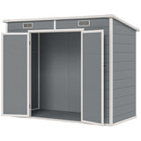 Outsunny 8' x 4' Plastic Outdoor Storage Shed with Floor, Window, Lockable Doors and Vents, Gray