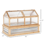 Outsunny 48" x 24" x 32.25" Raised Garden Bed, Wooden Cold Frame Greenhouse Cover, Natural