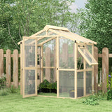 Outsunny 6.5 x 4 ft Wood-Frame Greenhouse with Thickened Polycarbonate Panels, Roof Vent, and Lockable Door