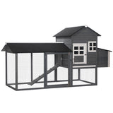 PawHut 84" Wooden Chicken Coop for 2-3 Chickens with Run, Nesting Box, Asphalt Roof, Removable Tray, Ramp, Gray
