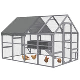 PawHut 9' x 6' x 6' Large Chicken Coop with Nesting Box, Water-Resistant and Anti-UV Cover for 8-12 Chickens, Gray