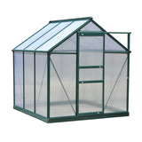 Outsunny 6' x 6' Polycarbonate Greenhouse with Aluminum Frame, Adjustable Roof Vent, Rain Gutters, and Sliding Door, Dark Green