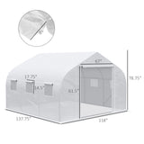 Outsunny 11.5' L x 10' W x 6.5' H Walk-in Tunnel Greenhouse with PE Cover, Zippered Door, 6 Mesh Windows, White