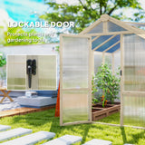Outsunny 6.6 x 8 ft. Wood-Frame Greenhouse with Thickened Polycarbonate Panels, Roof Vent, and Lockable Door
