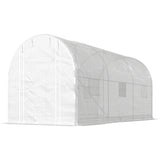 Outsunny 14.6' L x 6.5' W x 6.6' H  Walk-in Hoop Greenhouse with PE Cover, Zippered Mesh Door, 2 Support Rods, White