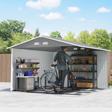 Outsunny 11' x 9' Metal Storage Shed with Double Sliding Doors, Gray