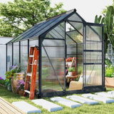 Outsunny 8' x 6' Polycarbonate Greenhouse with Aluminum Frame, Adjustable Roof Vent, Rain Gutters, and Sliding Door, Dark Gray
