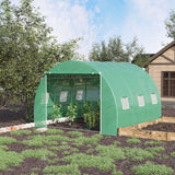 Outsunny 10' L x 10' W x 6.5' H Walk-in Hoop Greenhouse with PE Cover, Zippered Door, 6 Mesh Windows, Green