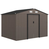 Outsunny 9' x 6' Metal Storage Shed with 2 Sliding Doors, 4 Air Vents, Brown