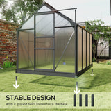 Outsunny 8' x 6' Polycarbonate Greenhouse with Aluminum Frame, Adjustable Roof Vent, Rain Gutters, and Sliding Door, Dark Gray