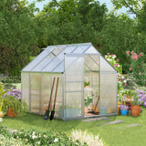 Outsunny 8' x 6' Polycarbonate Greenhouse with Aluminum Frame, Adjustable Roof Vent, Rain Gutters, and Sliding Door, Silver