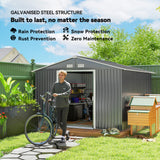 Outsunny 11' x 9' Metal Storage Shed with Double Sliding Doors, Gray