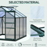 Outsunny 6' x 6' Polycarbonate Greenhouse with Aluminum Frame, Adjustable Roof Vent, Rain Gutters, and Sliding Door, Dark Green