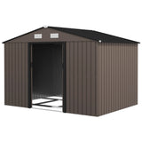 Outsunny 9' x 6' Metal Storage Shed with 2 Sliding Doors, 4 Air Vents, Brown