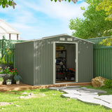 Outsunny 9' x 6' Metal Storage Shed with 2 Sliding Doors, 4 Air Vents, Green