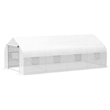 Outsunny 20' L x 10' W x 7' H Walk-in Tunnel Greenhouse with PE Cover, Zippered Door, 8 Mesh Windows, White